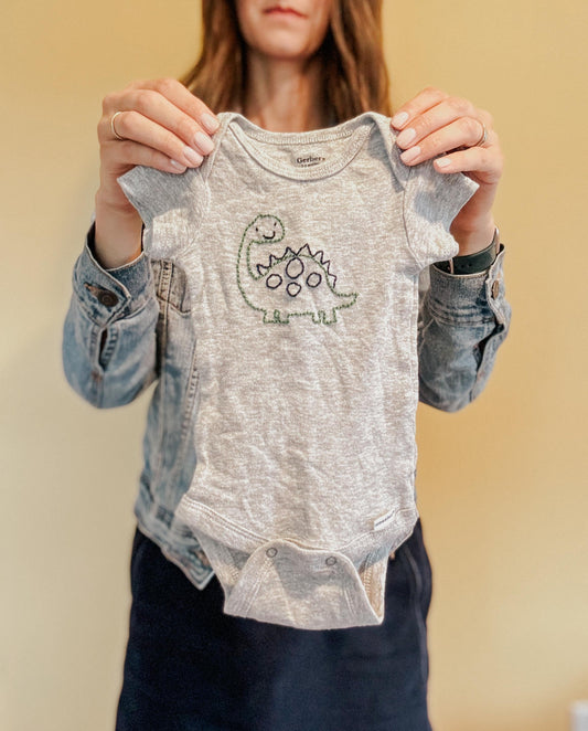 Boys Dinosaur Shirt - Hand Embroidered