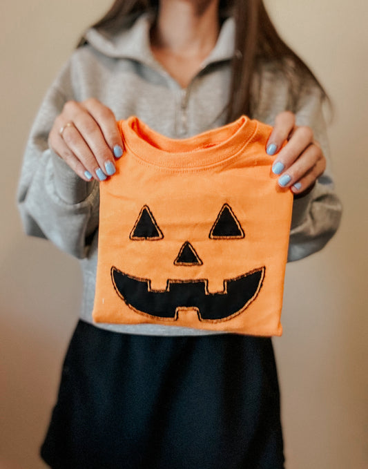 Jack O' Lantern Fall Shirt - Hand Embroidered