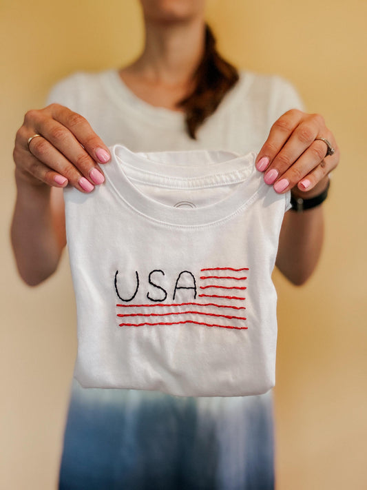 American Flag Shirt - Hand Embroidered