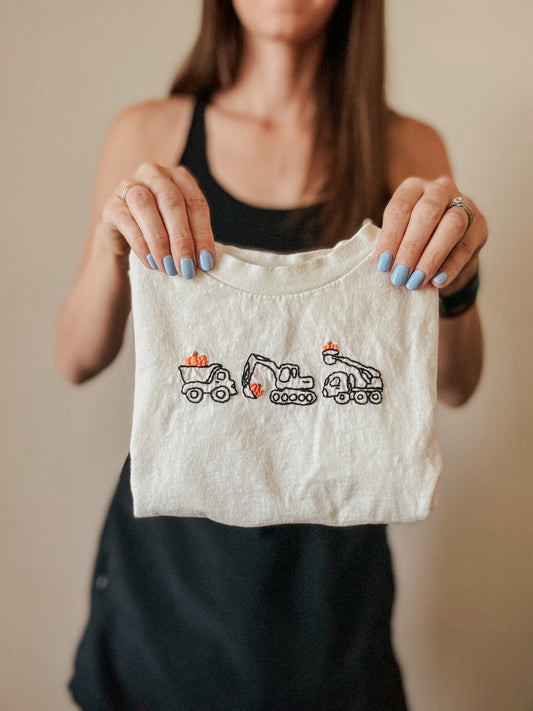 Little Builders Fall Shirt - Hand Embroidered