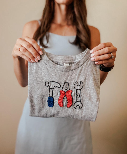 Construction - Boys Tools Shirt - Hand Embroidered