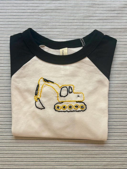 Construction - Boys Excavator Shirt - Hand Embroidered
